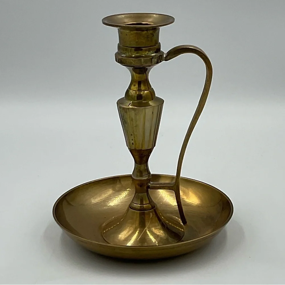 Vintage MCM Brass Candlestick Holder with Drip Tray